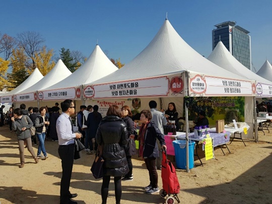정보화마을 농수축산물 한마당 부스 운영 장면